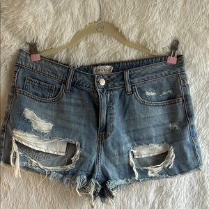 Cello Blue Distressed Jean Shorts with Frayed Hem